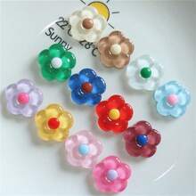 10pcs Mixed Pack Transparent Seven-Color Cartoon Flower Shaped Diy Accessory For Earrings, Hair Accessories, Stationery, Phone Case, Keychain, Cup, Fridge Sticker & Decorative Material, Includes Double-Sided Tape Valentines