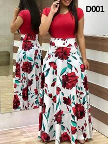 Vestidos Largos Vestido De Manga Corta Con Estampado Floral - D0001 - Ver 4