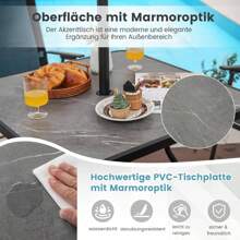 Tavolo da giardino con struttura in metallo, tavolo da patio con foro per ombrellone da 42 mm, robusto tavolo in metallo con piedini antiscivolo, per giardino terrazzo balcone, portata 100 kg (tavolo) - Grigio - Visualizzare 3