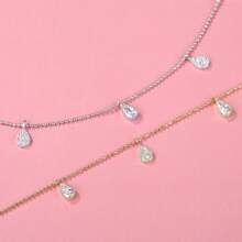 1 chiếc vòng cổ choker hình giọt nước và mặt dây chuyền tròn thời trang tối giản thanh lịch bằng đồng Cubic Zirconia, đa năng để đeo hàng ngày, quà tặng cho bạn gái, mẹ, vợ - dây chuyền giọt nước - Xem 4