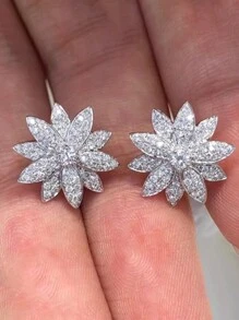 1 对奢华花朵方晶锆石耳钉女士适合婚礼订婚周年派对珠宝情人节礼物情人 - 1# - 查看 12