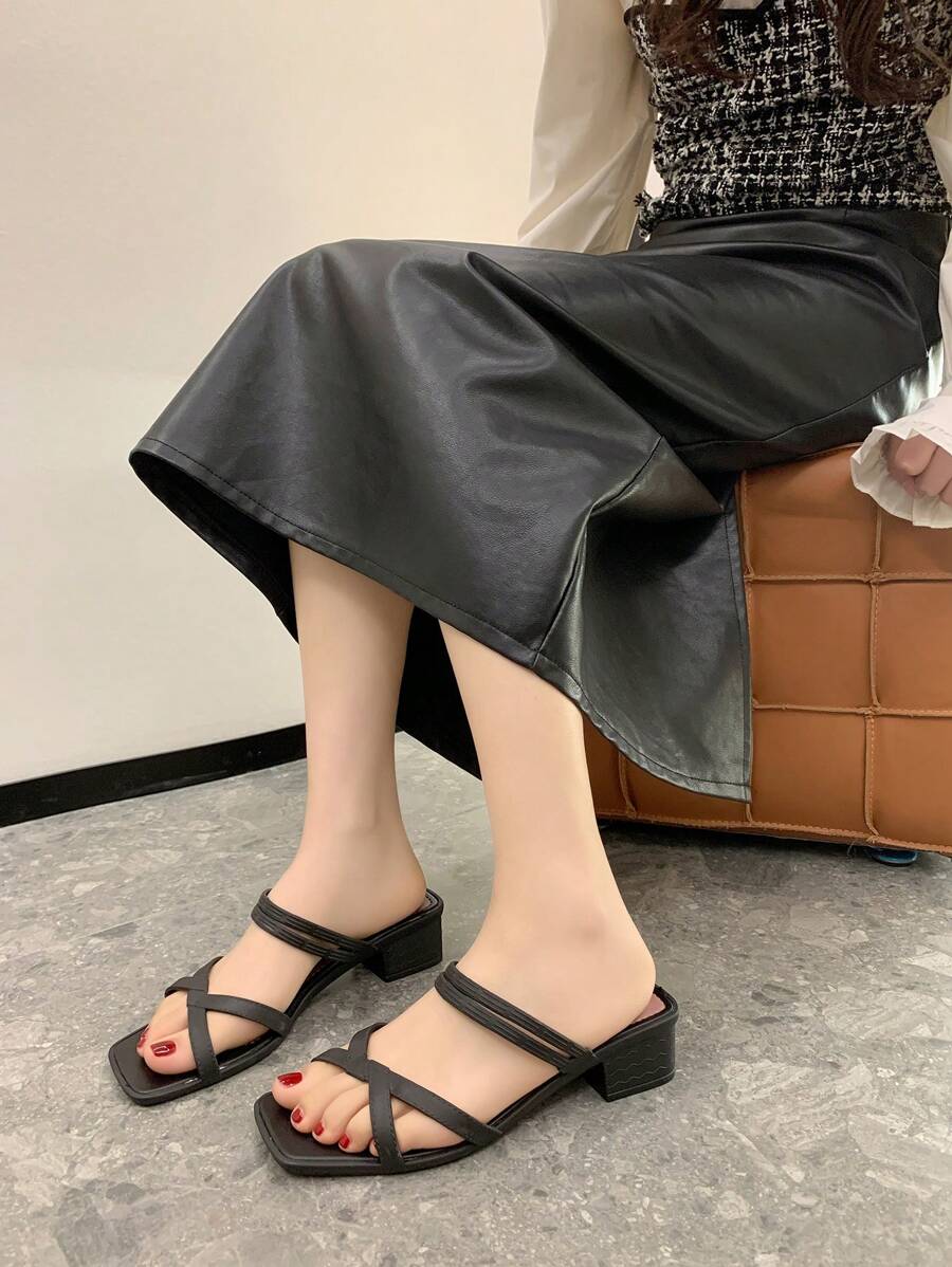新款時尚柔軟舒適防滑女士高跟涼鞋,開放式腳趾,粗跟、寬鞋帶和厚底,適用於戶外和海灘,通用款