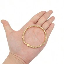 New Classic A-Z Heart Letter Beaded Bracelet, Handmade Jewelry Bracelet, Gift For Women, Valentine's Day Gift - Copper Beads Gold - View 3