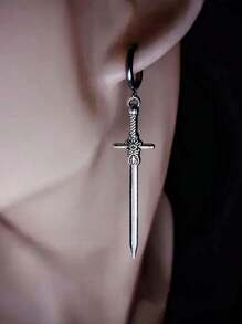 1Pair Gothic Vintage Sword Alloy Earrings For Women Man Fashion Cool Punk Rock Party Jewelry Accessories Gift Fantasy Cross Dagger Ear Hooks