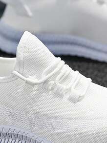 Zapatillas con cordones de colores sólidos transpirables para hombre, zapatillas de correr casuales de moda, exteriores, deportivas, para estar en forma - Blanco - Ver 4