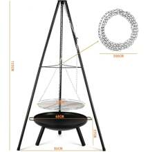 Schwenkgrill mit Feuerschale, Schwenkgrill, Holzkohlegrill, inkl. Grillrost,Höhenverstellbarer Kette und Dreibein (H:152 cm),Zum Grillen und Heizen im Freien