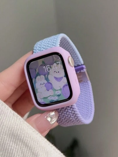 2 st/set justerbart, andningsbart, vävt klockarmband och mjukt, ihåligt silikonskyddande klockfodral, kompatibel med Apple Watch 38/40/41/42/44/45/46/49 mm, kompatibel med Apple Watch-serien Ultra/SE/11/10/9/8/7/6/5/4/3/2/1, smartklocka-tillbehör