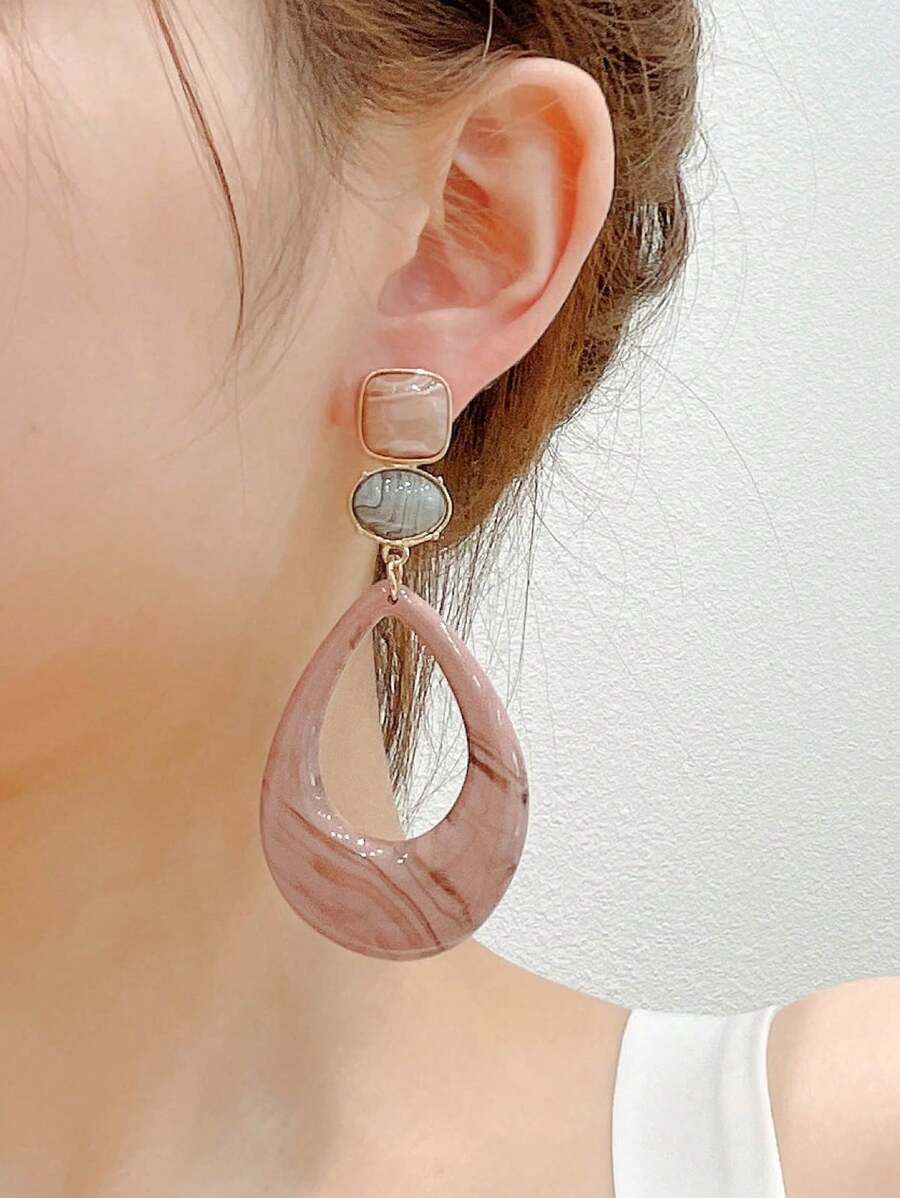 1pair Fashionable Retro Geometric Design Big Pendant Dangle Earrings For Women, European And American Style