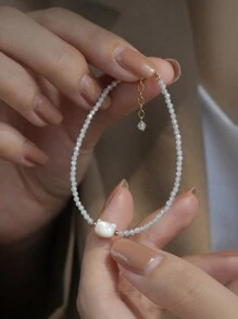 Nooxian 1 Miếng Mèo Đồ treo Pha lê trắng Vòng tay cườm ( Ngẫu nhiên Số Của Hạt ) - trắng - Xem 2