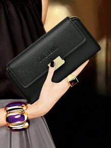 Fashion Retro Floral Print Large Capacity Tri-Fold Women's Long Wallet, Gift Wallet - Black - View 1