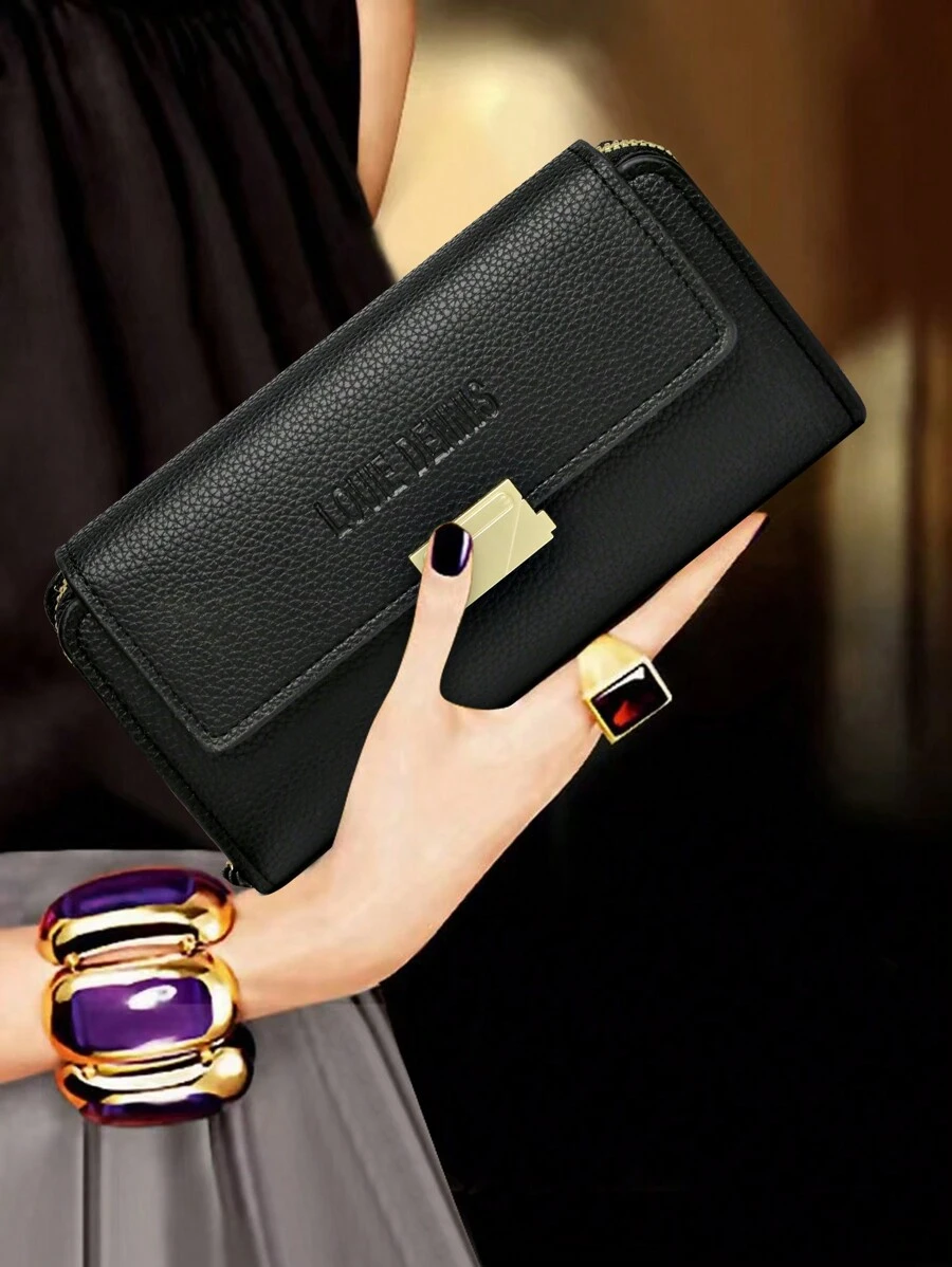 Fashion Retro Floral Print Large Capacity Tri-Fold Women's Long Wallet, Gift Wallet - Black - View 1