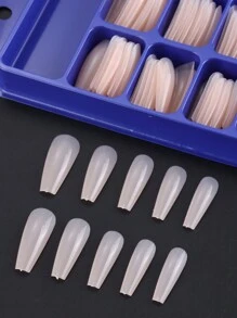 100入組半透明裸色顯色款式長方形指甲，全蓋貼式假甲，光澤簡約時尚裝飾，可DIY家用或沙龍美甲設計，細膩酷炫，美甲必備品 - 杏色 - 查看 6