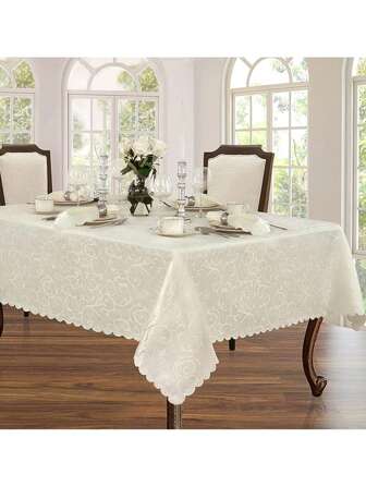 1 件金色枝提花象牙色桌布，适合婚礼和家居装饰