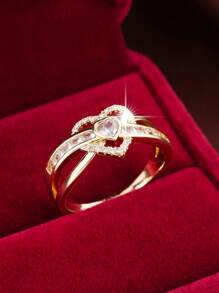 1 Anillo De Propuesta Incrustado En Forma De Corazón Con Líneas Cruzadas - Multicolor - Ver 2