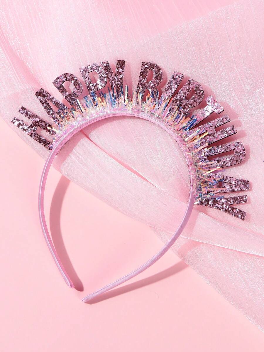 1入組,粉紅色時尚亮片生日rain Silk頭帶,6.69英寸生日rain Silk頭帶派對裝飾假日穿搭。生日髮帶生日派對裝飾,適用於生日嬰兒派對用品。亮片生日頭帶女士生日頭環亮片生日頭飾生日慶祝用品 - 粉色 - 查看 1