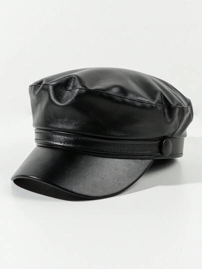 1pc Women's Pu Leather Newsboy Hat Cap With Brim, Suitable For Daily Wear