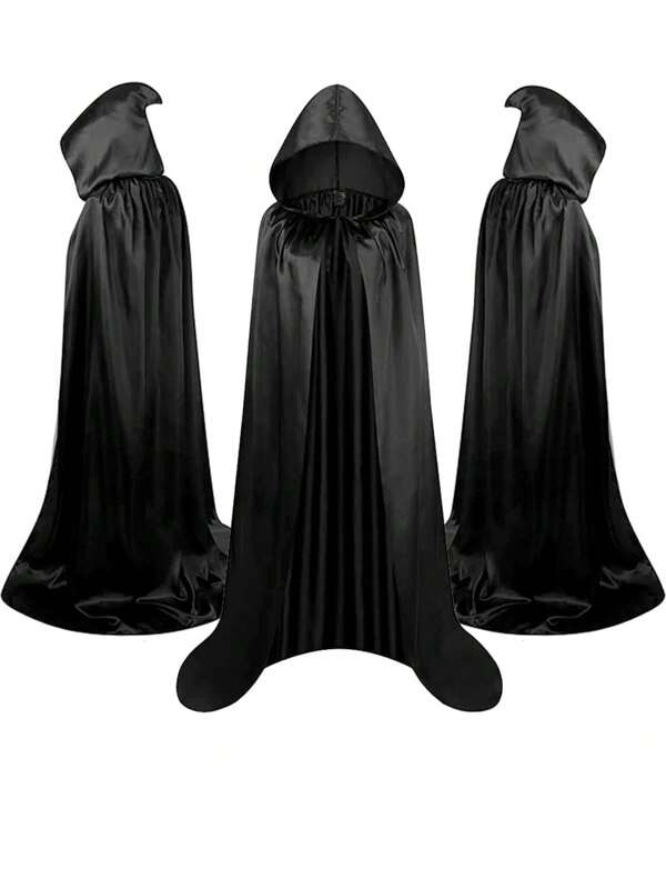 1個 ユニセックス 大人用 ブラック ハロウィン 連帽ケープ コスチュームケープ、大人用女性用男性用 魔女、デビル、吸血鬼、死神コスチューム用、各種フェスティバルや公演に、中世風、ステージ公演、コスプレ、パーティーにも最適、クリスマス