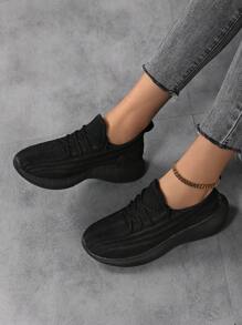 Của phụ nữ Giải trí Đúng mốt Đen Ngoài trời Thoáng khí Giày Chạy bộ Với Lưới , Lace-up Khép kín Và Dày Đế - màu đen - Xem 3