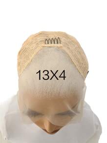 13x4自然白直卷合成纖維蕾絲前面盤髮型,無需使用膠水,為女性配備具熱阻纖維髮型 - 白色 - 查看 10