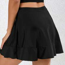 女性運動短裙-保守休閒裙子配短褲-適用於健身房、騎自行車、跑步等 - 黑色 - 查看 2