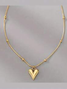 1入時尚不鏽鋼心臟蛇骨頸鍊,男士流行吊墜頸鍊 - 金黃色 - 查看 6