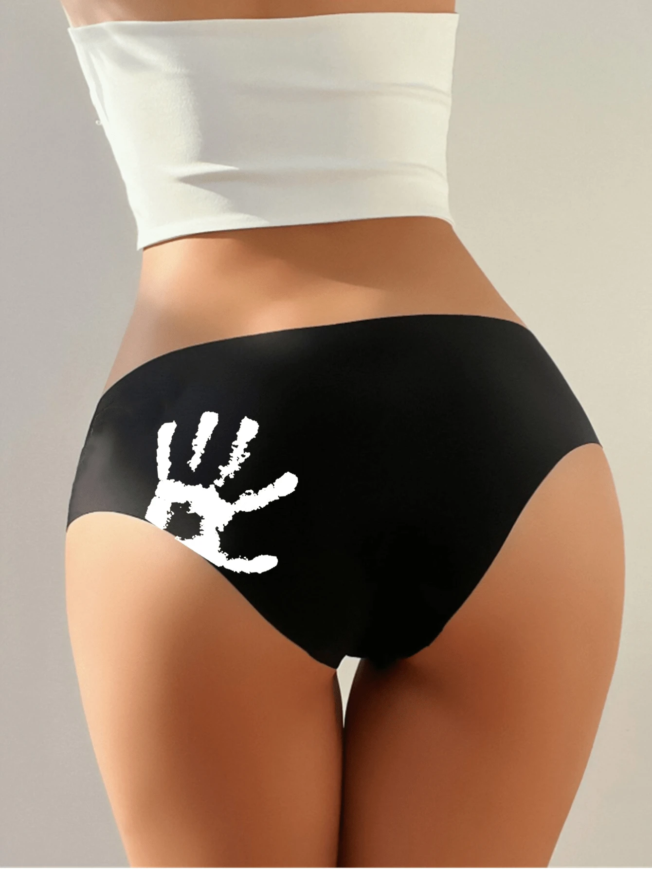 Của phụ nữ Liền mạch Hipster Không dấu vết Vô hình Quần lót tam giác Mềm mại Co giãn Bikini Bên trái Lòng bàn tay In ấn Thiết kế Đồ lót Quần nữ - màu đen - Xem 1