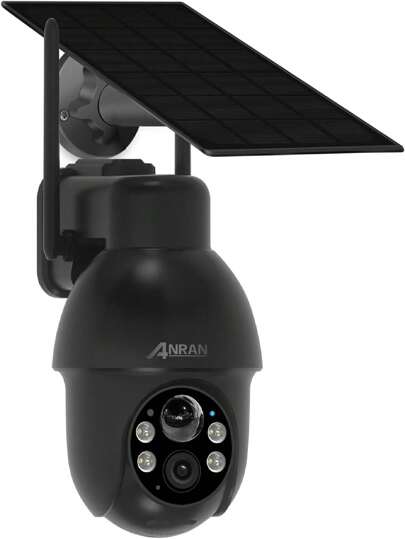 ANRAN Security Camera Outdoor Solar Wireless 360° View, Slimme Siren, Spotlights, 3MP Night Vision, AI Human Detection, Way Talk, Compatible Alexa, Q3 Zwart