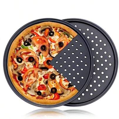 1 st. pizza panna Stansa Bakplåtspanna Icke häftande Pizza Form Med hål Grill Panna Kolstål Bakform Runda Bakplåtspanna