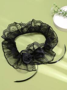 1入組女式哥德式波希米亞風格性感白色立方氧化鋯蝴蝶結大腿鏈，黑色花邊蕾絲裝飾 - 黑色 - 查看 4