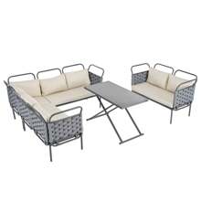 Nestfair 5-Piece Modern Patio Sectional Sofa Set With Glass Table And Cushions
