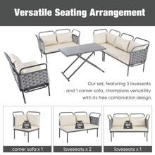 Nestfair 5-Piece Modern Patio Sectional Sofa Set With Glass Table And Cushions