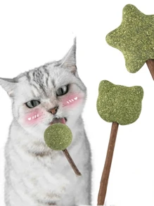 1pc New Catnip Lollipop Teeth Cleaning Chew Stick With Silvervine Feather For Entertainment - Multicolor - View 1