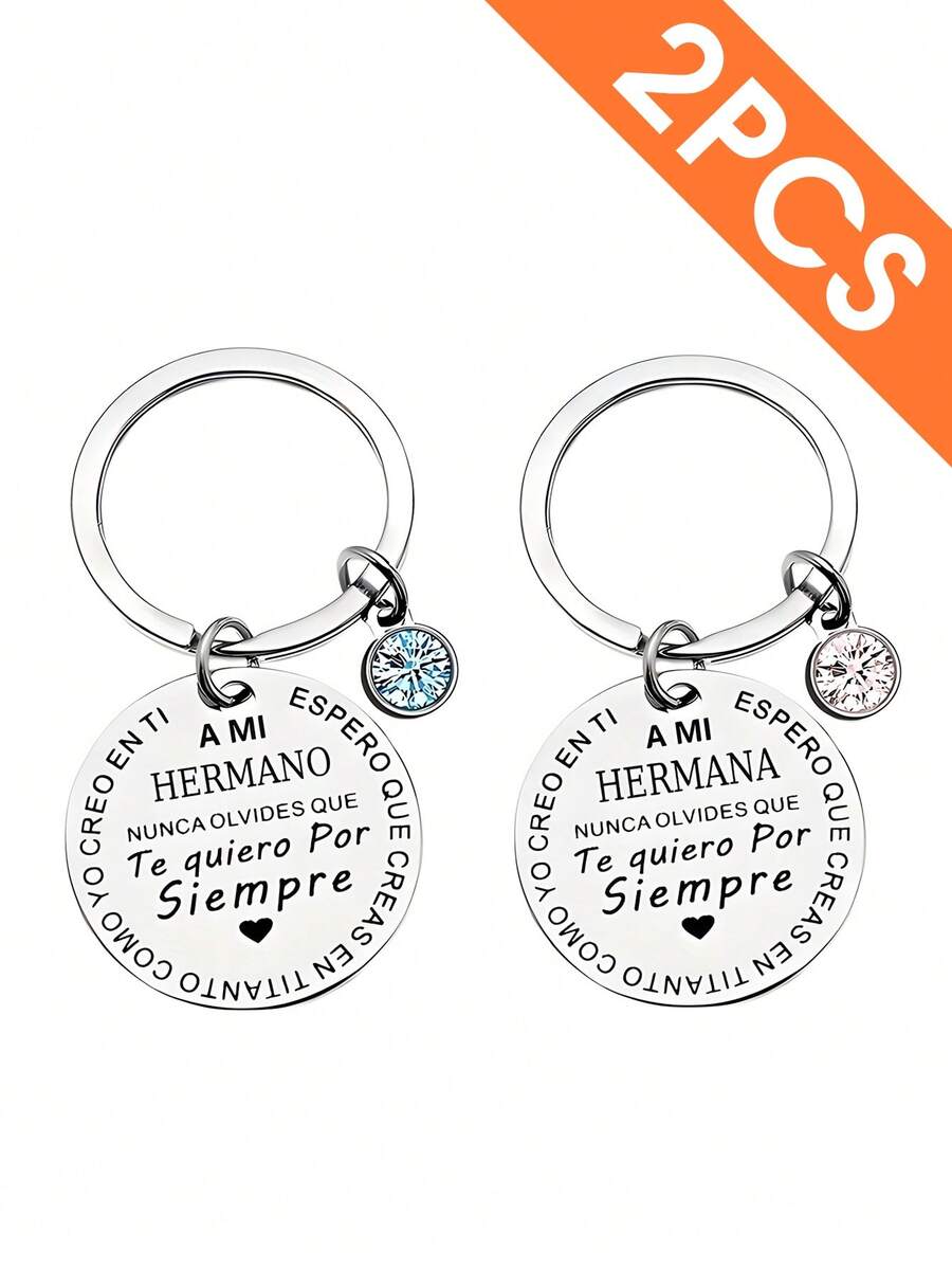 2pcs Stainless Steel Keychain To My Sister My Brother Spanish Men's New And Exotic Keychain Available For Wholesale Street - Multicolor - View 1