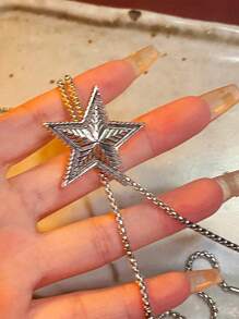 1 Pieza De Collar Largo Con Colgante Vintage Y Elegante De Cinco Puntas De Estrella Para Joyería De Fiesta Nocturna De Mujeres
