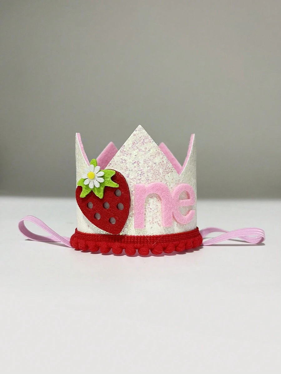 草莓图案皇冠帽，适合生日派对、圣诞节 - 紅色 - 查看 1