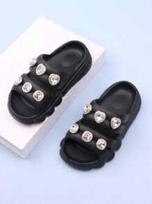 Girls' Slip-Resistant Diamond Decor Outdoor Slippers, Hollow-Out Design Toddler Sandals For Summer Beach
