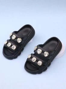 Girls' Slip-Resistant Diamond Decor Outdoor Slippers, Hollow-Out Design Toddler Sandals For Summer Beach