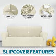 YSTYLE Sofa Cover 1/2/3/4 Seats With Armrests, Stretch Couch Cover, Heavyweight Winter Slipcover, Non-Slip Sofa Cover Washable - Beige - View 5