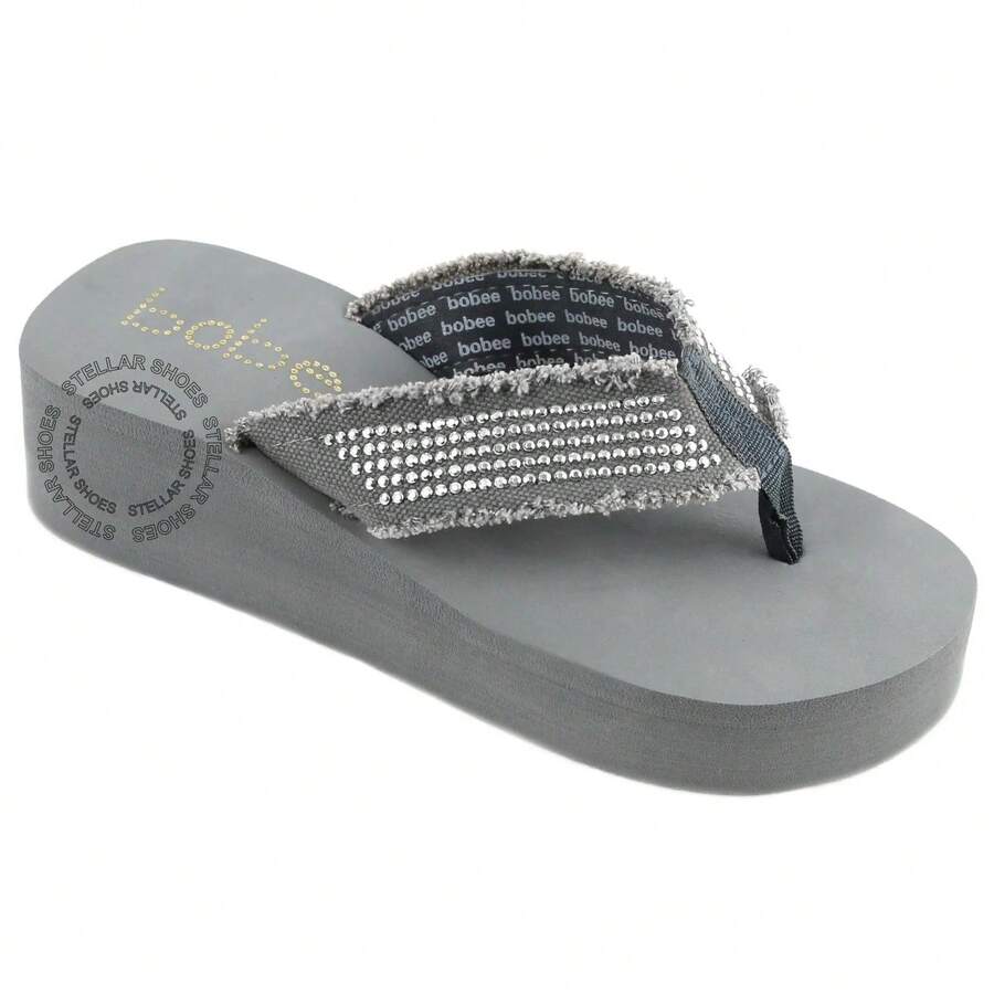 Women's Sandals Fashion Wedge Platform Flip Flops Slip On Sandals Shoes - 灰色 - 查看 1