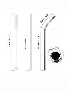 14pcs Stainless Steel Straw, Kitchen, Christmas Gift - Silver - View 2