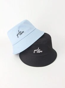 2入組女士簡約雙排英文字母刺繡漁夫帽，男女通用四季款，日常旅行戶外運動帽 - 雙排英文漁夫帽 - 查看 21