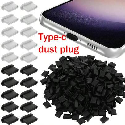 50/10 piezas Tapón antipolvo de silicona de tipo C negro para puerto de carga USB, cubierta antipolvo para teléfonos móviles, tabletas y puertos de carga de portátiles con USB C