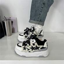 女士時尚星紋透氣休閒運動鞋,厚底設計增高時尚獨特 - 黑與白 - 查看 9