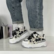 女士時尚星紋透氣休閒運動鞋,厚底設計增高時尚獨特 - 黑與白 - 查看 8