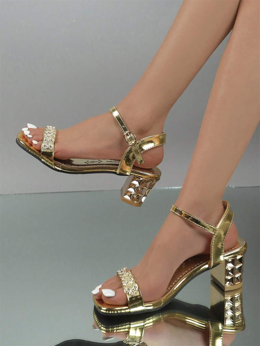2024 Mới Châu Âu và Châu Mỹ Phong cách Long lanh Giày cao gót Đúng mốt Giải trí Ngoài trời Dép xăng đan Đối với phụ nữ - Vàng - Xem 1