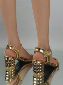 2024 Mới Châu Âu và Châu Mỹ Phong cách Long lanh Giày cao gót Đúng mốt Giải trí Ngoài trời Dép xăng đan Đối với phụ nữ - Vàng - Xem 5