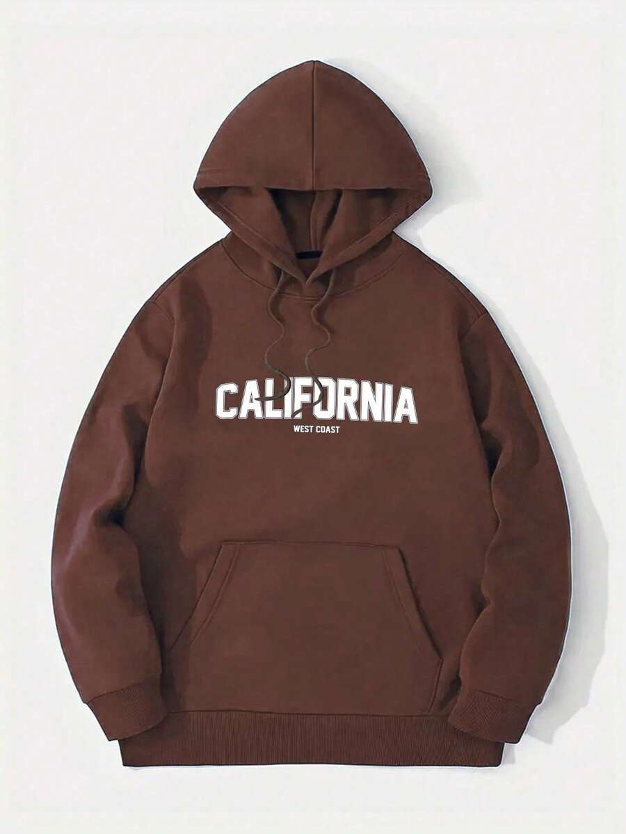 Hombres Pullover con estampado de letra con forro térmico - Marrón - Ver 1