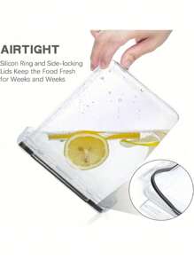 THELIFE 4/6/10/24入組密封食品儲存容器帶蓋子,廚房和儲物室用塑料儲物容器,乾糧收納罐頭：麵粉,糖和穀物,含標籤和廚房用具 - 黑與白 - 查看 5