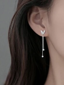 Esberry 1 Pair S925 Sterling Silver Elegant Exquisite Butterfly Tassel Cubic Zirconia Dangle Earrings For Women Fine Jewelry Gift Birthday Gifts Party Gifts Holiday Gifts Daily Wear