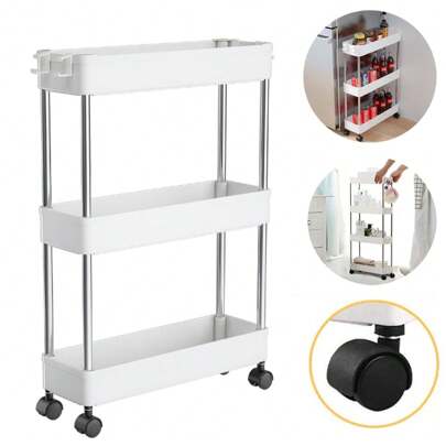 LIVINGANDHOME Living And Home 3/4 Tier Gap Corner Storage Organizer Rack Shelf With Wheels,Narrow Space Slim Standing Rolling Cart For Bathroom,Kitchen,Bedroom, Laundry